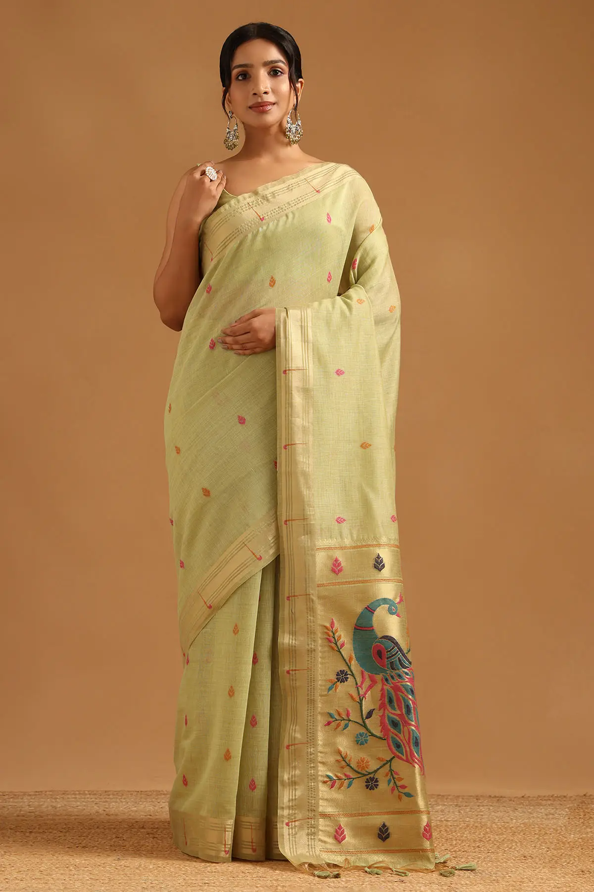 Light Green Chanderi Woven Design Saree